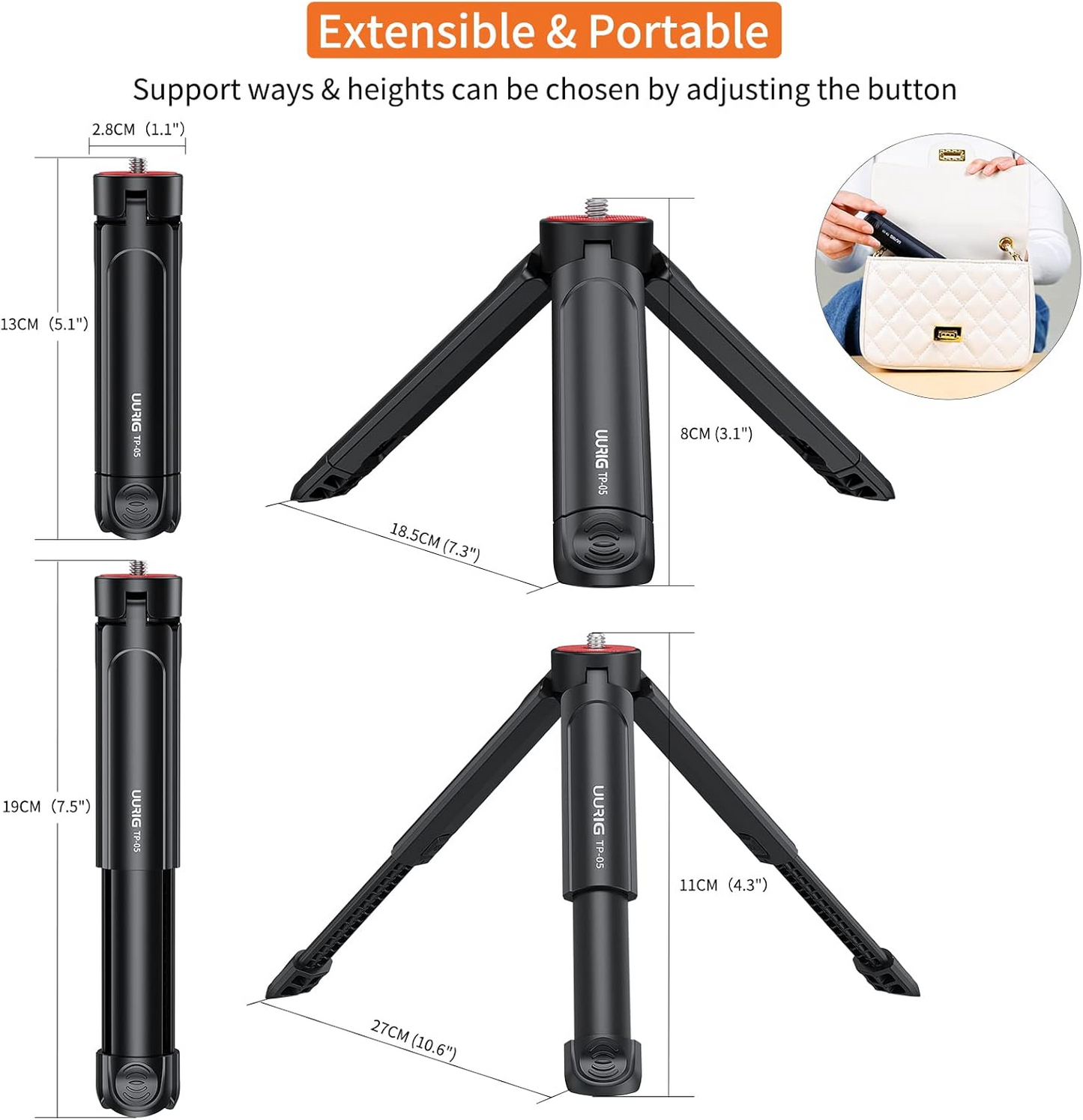 UURIG TP05 Extendable Mini Camera Tripod